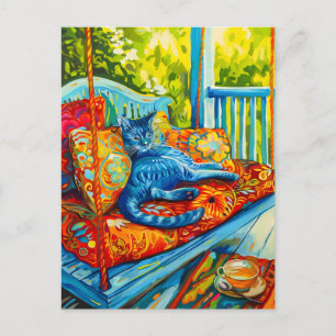Schilderij van een kat Grooming op Swing Briefkaart