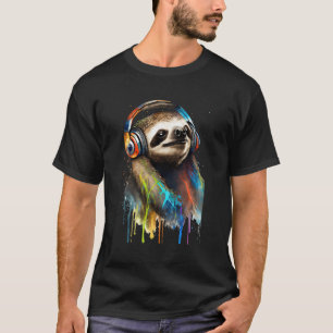 Schilderij van een kleurrijke luiaard met hoofdtel t-shirt