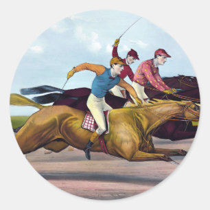 schilderij van een paardenrace scène, Paarden Ronde Sticker
