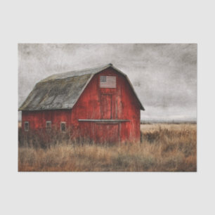 Schilderij van een rode schuur met Amerikaanse vla Tissuepapier