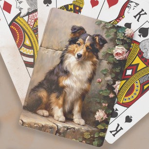 Schilderij van een schattige Collie-hondpup Pokerkaarten