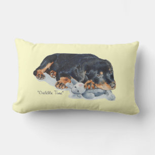schilderij van een schattige puppy rottweiler kussen
