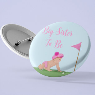 Schilderij van Golf Baby Girl Sweet Caddy Big Sist Ronde Button 5,7 Cm