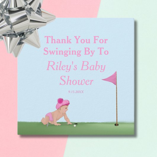 Schilderij van Golf Baby Girl Sweet Caddy Dank u Bedankjes Labels