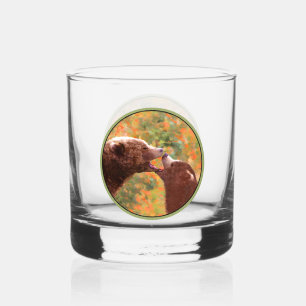 Schilderij van Grizzlybeer-moeder en -welp, Wilde Whisky Glas