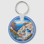 Schilderij van het Griekse eiland Santorini | Reis Sleutelhanger (Achterkant)
