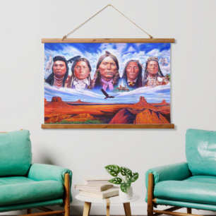schilderij van indianen beroemde indiaanse stamhoo hangend wandkleed