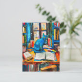 schilderij van kat tussen opengeslagen boeken briefkaart (Staand voorkant)