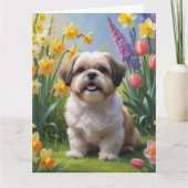 Schilderij van lente bloemen met Shih Tzu hond Kaart (Voorkant)