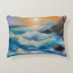 Schilderij van lichtblauwe zee golven onder de zon accent kussen