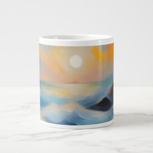 Schilderij van lichtblauwe zee golven onder de zon extra grote beker