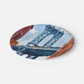 Schilderij van Manhattan Bridge New York City Papieren Bordje (Gekanteld)