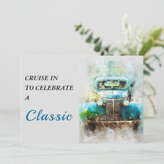 Schilderij van Old Truck verjaardagsuitnodiging Kaart (Staand voorkant)