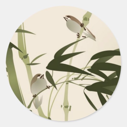 schilderij van oosterse stijl, bamboe-takken ronde sticker (Voorkant)