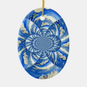 schilderij van Orchid Waterverf, Clouds Mandala Keramisch Ornament