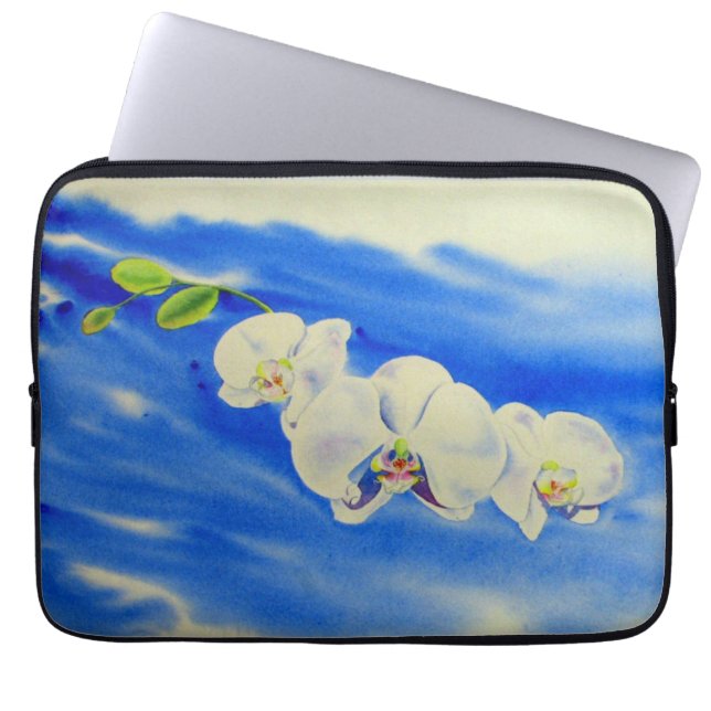schilderij van orchidee Waterverf, bries, wolken Laptop Sleeve (Voorkant)