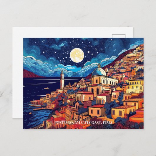 Schilderij van Positano Amalfi Coast Italië Art Tr Briefkaart (Voorkant / Achterkant)