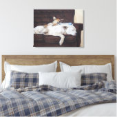 schilderij van puppy knuffelen witte amerikaanse b canvas afdruk (Insitu (Slaapkamer))