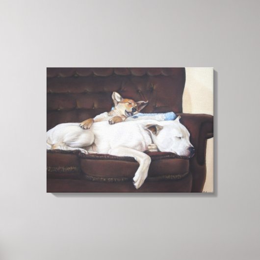 schilderij van puppy knuffelen witte amerikaanse b canvas afdruk (Voorkant)