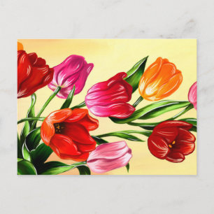 Schilderij van rode roze gele oranje tulpen briefkaart