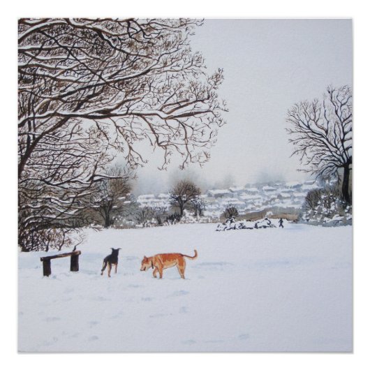 schilderij van sneeuwscand met honden perfect poster (Voorkant)