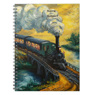 Schilderij van stoomtrein uit het verleden notitieboek