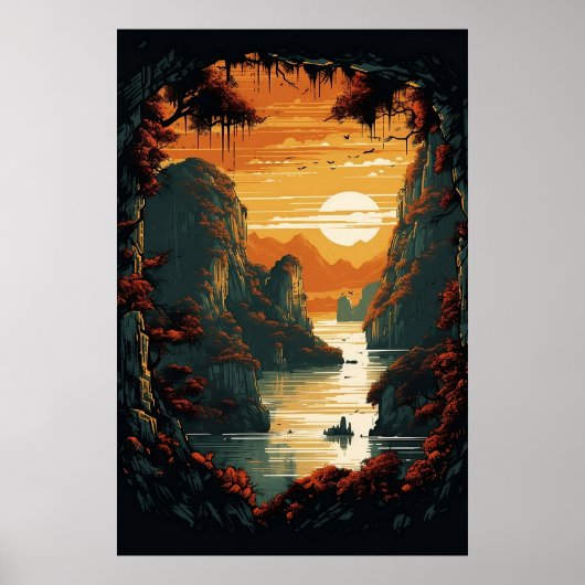 Schilderij van Sunrise Over Mountains Poster ArtPr (Voorkant)