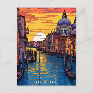 Schilderij van Venetië bij zonsondergang   Italië  Briefkaart