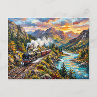 Schilderij van vintage locomotief rivierviaductbru briefkaart