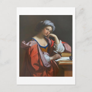 Schilderij van vrouw schrijvend briefkaart