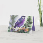 Schilderij van Wintervogel Paars Feestdagen Kaart (Voorkant)