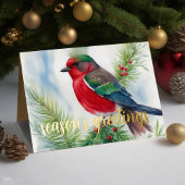 Schilderij van Wintervogel Rood Groen Feestdagen Kaart