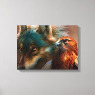 Schilderij van Wolf en Eagle Canvas Afdruk