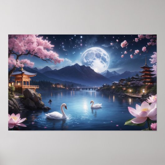 Schilderij van Wonderful Sakura Winter Night Poster (Voorkant)