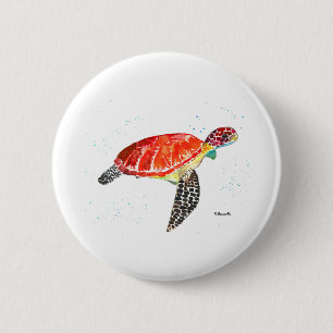 schilderij van zeeen schildpad voor de waterverf ronde button 5,7 cm