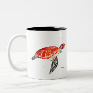 schilderij van zeeen schildpad voor de waterverf tweekleurige koffiemok
