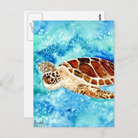 schilderij van zeeen schildpad voor zeewier waterv briefkaart (Voorkant / Achterkant)