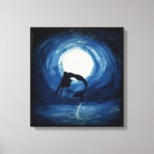 schilderij van zeemeermin die uit water springt canvas afdruk