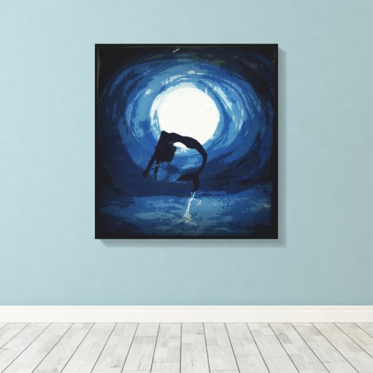 Schilderij van zeemeermin springen uit het water canvas afdruk (Insitu (Houten vloer))