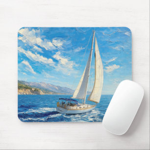 Schilderij van zeilboot met impasto-techniek  muismat