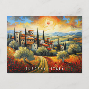 Schilderij van Zonsondergang in Toscane   Italië R Briefkaart