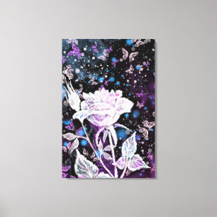 Schilderij Winterroos en Vlinders Canvasprint Canvas Afdruk