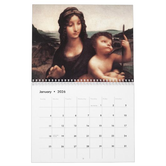 Schilderijen door de Kalender van Leonardo da (Jan 2026)
