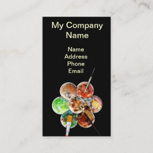 Schilderpalet met heldere kleuren en borstels visitekaartje