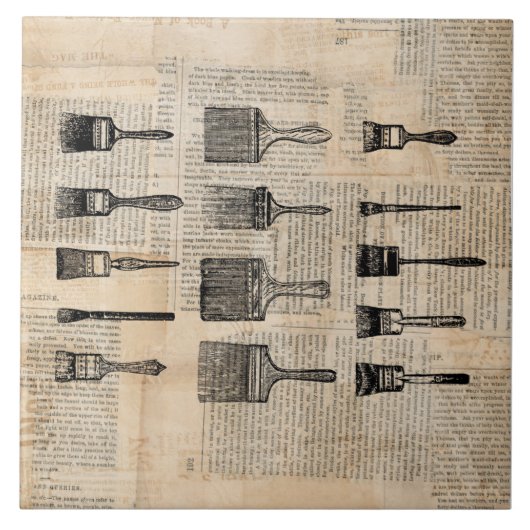  schilderpenselen Verfenseel Krantendruk Tegeltje (Voorkant)