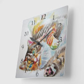 Schilderslint Kat Cute Aquarel Schilderij Decor Vierkante Klok (Hoek)