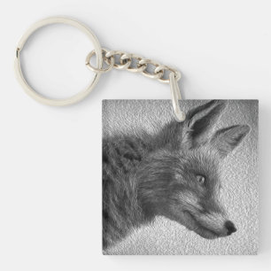 SCHILDERSTIJL VOS ZWART EN WIT SLEUTELHANGER