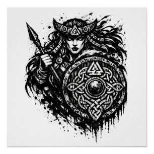 Schildmaagd Speer-Sigil – Mythic Warrior Inkt Perfect Poster