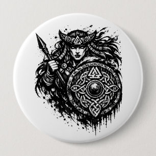 Schildmaagd Speer-Sigille – Mythische Krijgerinkt Ronde Button 4,0 Cm
