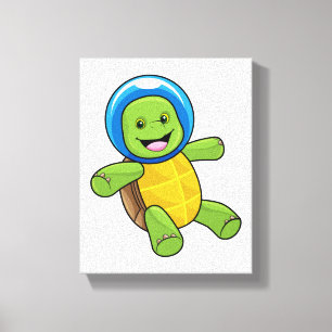 Schildpad als astronaut met glazen bal canvas afdruk